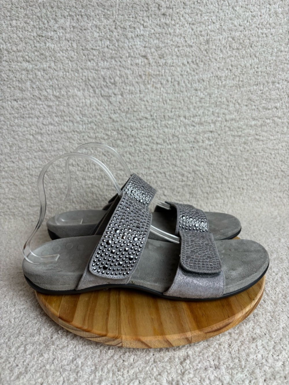 Vionic Sandals Womens 11 Rest Samoa Embellished Studded Leather Slides in Pewter